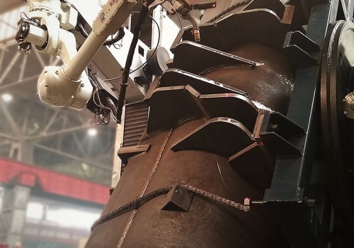 Didelių gabaritų kaušų suvirinimo robotas