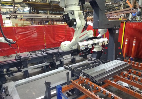 Stelažų surinkimo ir suvirinimo robotai