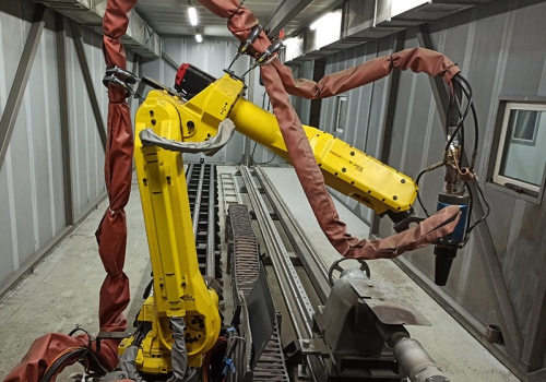 Velenų liepsninio užpurškimo robotas