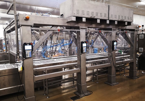 Krabų lazdelių išdėliojimo robotai