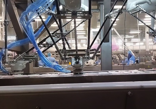 Krabų lazdelių iškrovimo robotai