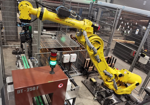 Gaminių iškrovimo ir atmetimo robotas