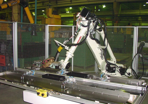 Lifto valdymo panelių kontaktinio suvirinimo robotas