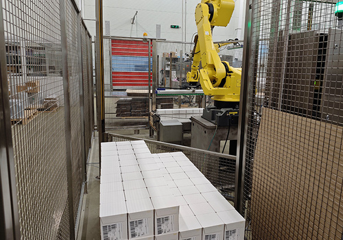 Dėžių iškrovimo ir išdėliojimo robotas