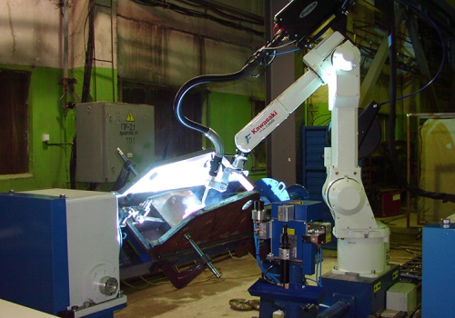 Šachtų tvirtinimo atramos suvirinimo robotas