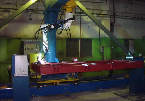 Šachtų tvirtinimo atramos suvirinimo robotas